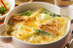 鮭とチンゲン菜のマカロニグラタン