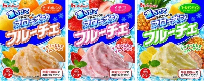 画像：ハウス「フローズンフルーチェ」左から＜ピーチオレンジ＞、＜イチゴ＞、＜ゴールデンパイン＞