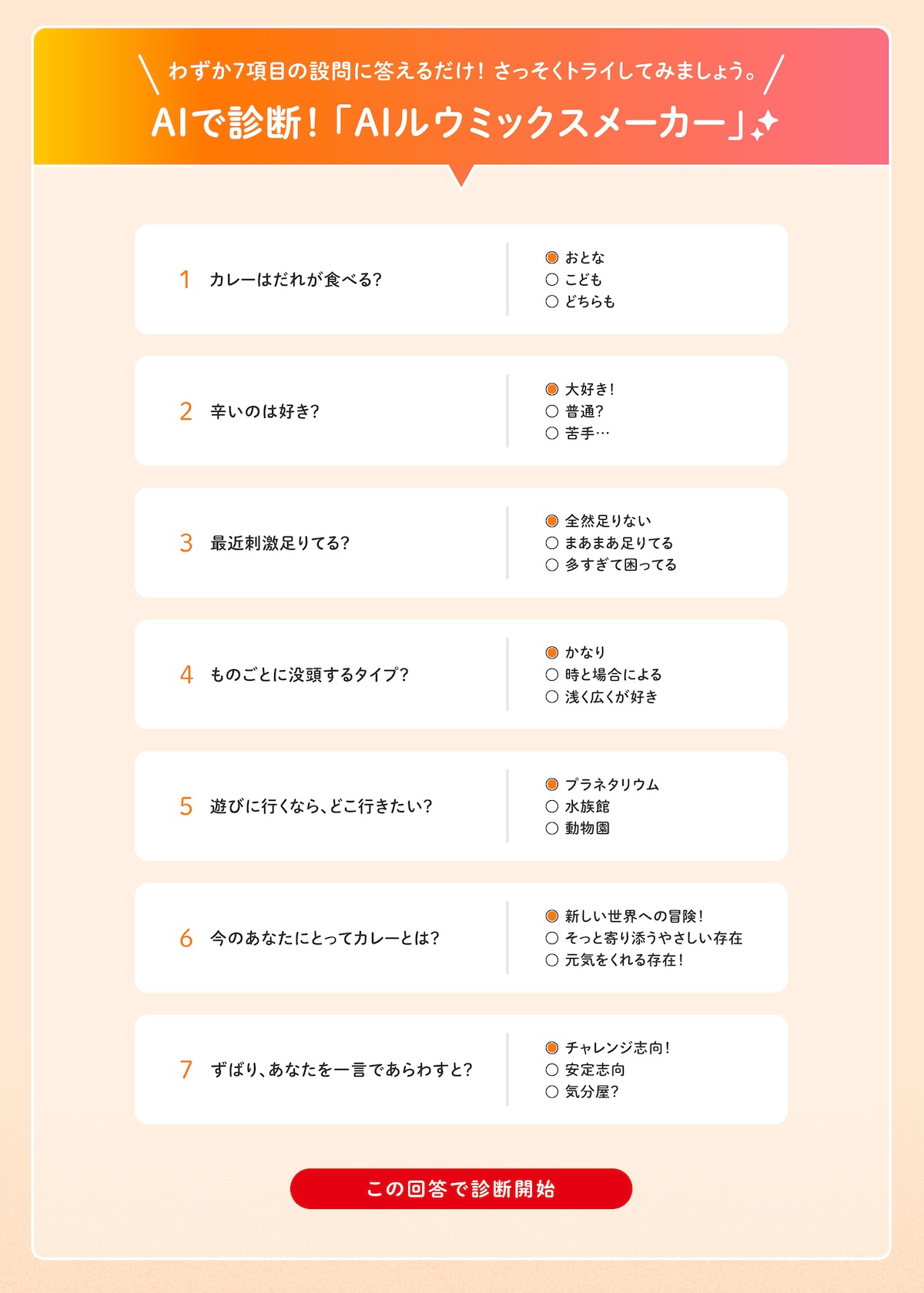 ハウス食品「AIルウミックスメーカー」の設問例