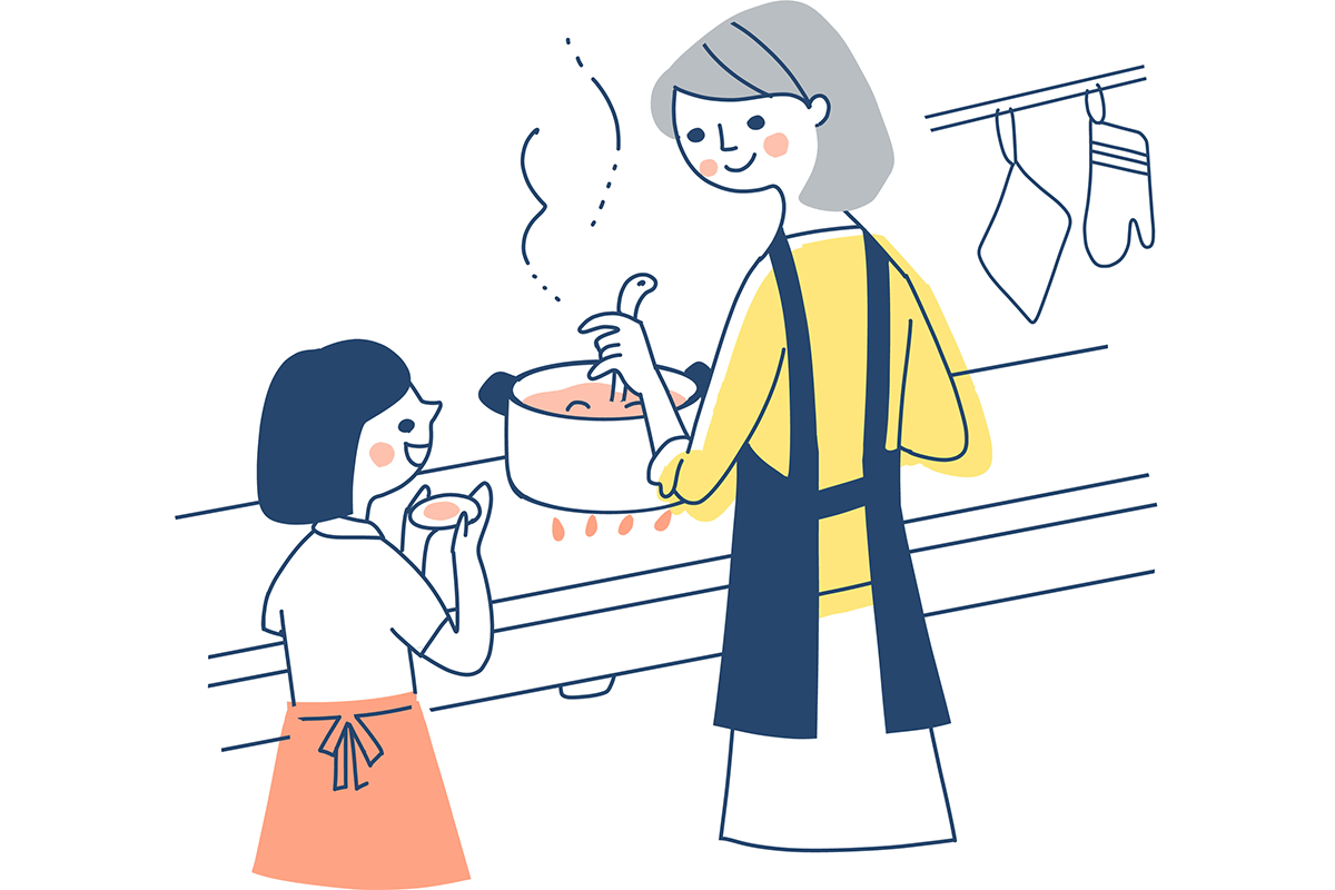 シチュー調理を楽しんでいる親子