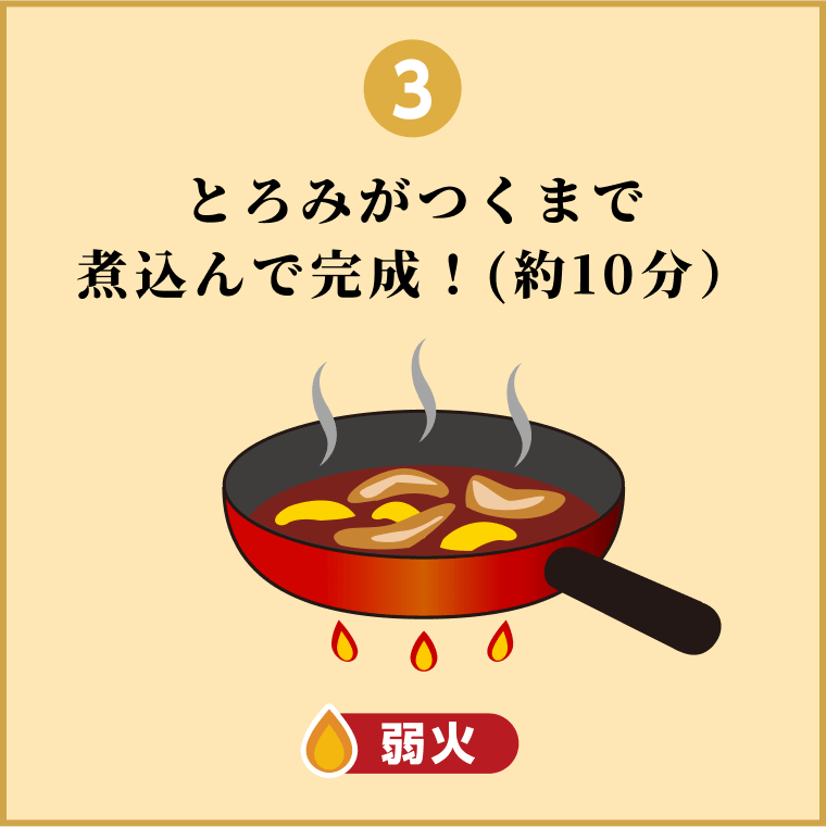 作り方3 とろみがつくまで煮込んで完成！(約10分) 弱火