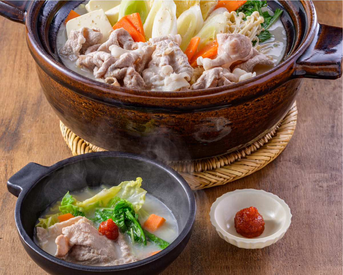 豆乳鍋つゆ + 赤唐辛子にんにく