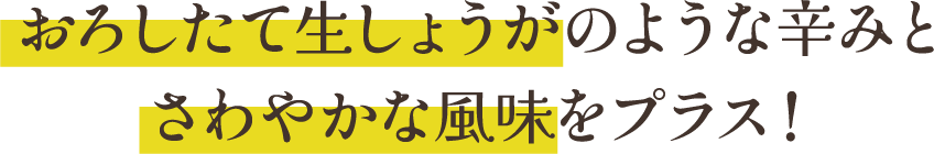 おろしたて生しょうがのような辛みとさわやかな風味をプラス！