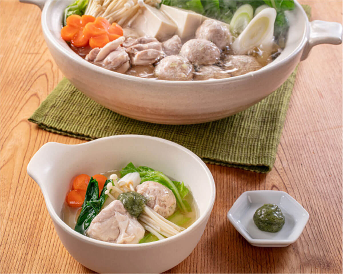 鶏だし鍋つゆ + きざみ青じそ